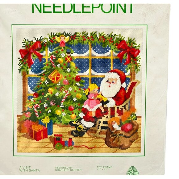 Sunset Needlepoint A Visit With Santa 12 x12  6074 1981 USA Sealed - Picture 3 of 6